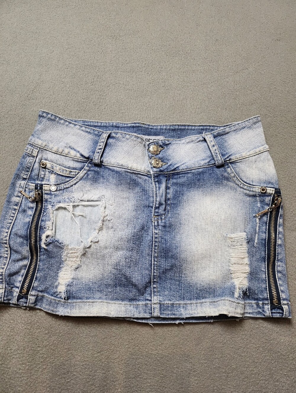 Stop Jeans Distressed Light Wash Denim Mini Skirt Size 12